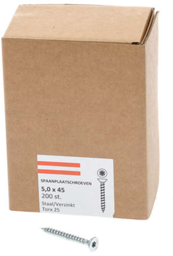 Hoenderdaal Fasteners Hoenderdaal spaanplaatschroef verzinkt platkop voldraad torx tx25 5.0x45 | 200 stuks - 0206.01.41801