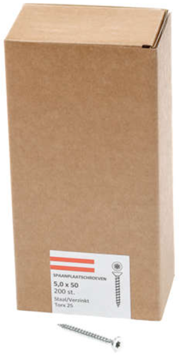 Hoenderdaal Fasteners Hoenderdaal spaanplaatschroef verzinkt platkop voldraad torx tx25 5.0x50 | 200 stuks - 0206.01.41901