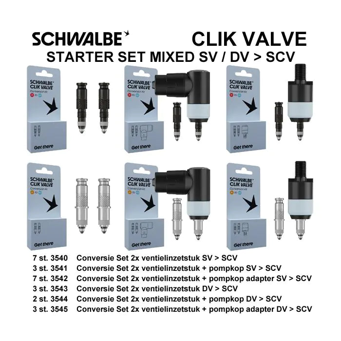 Schwalbe Benelux B.V. Schwalbe ventiel conversiekit clik sv-scv dv-scv 25-delig