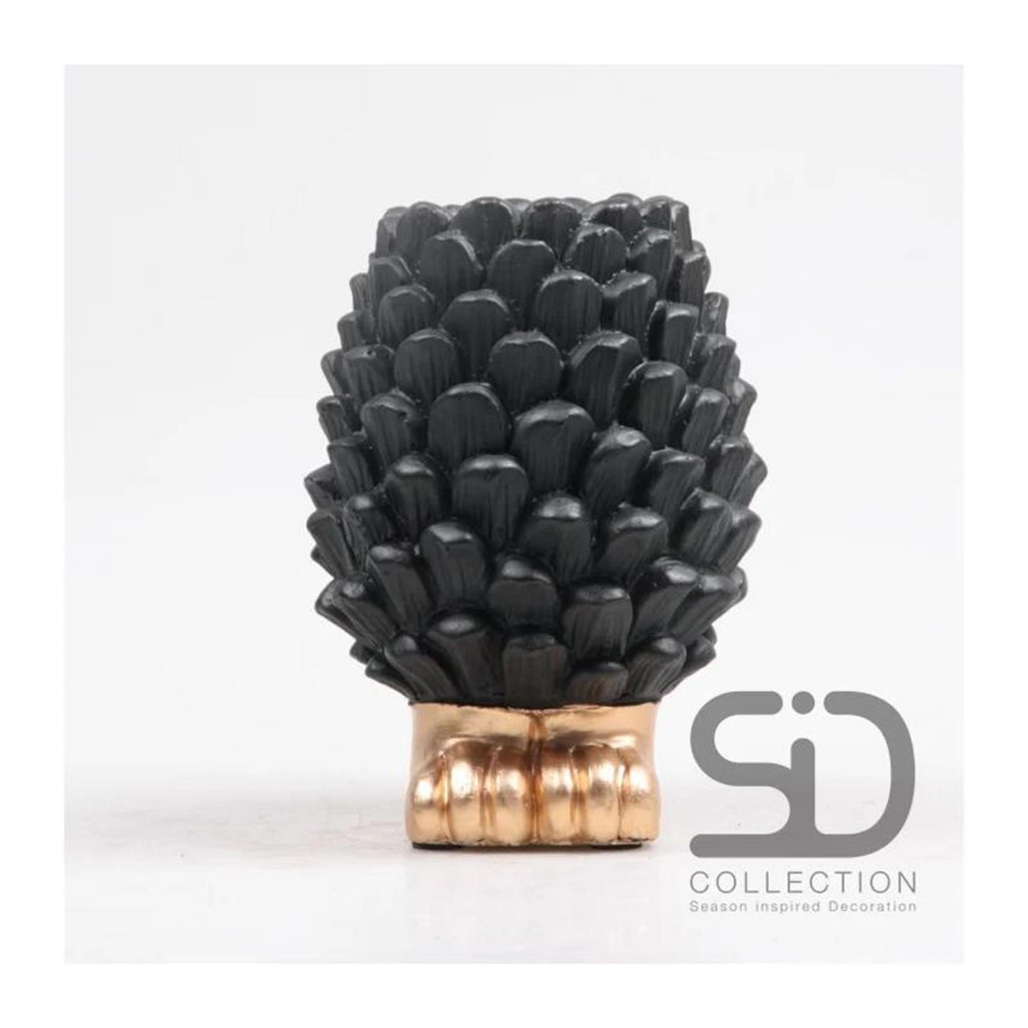 Season Inspired Decoration Vaas dennenappel op voet 16cm zwart