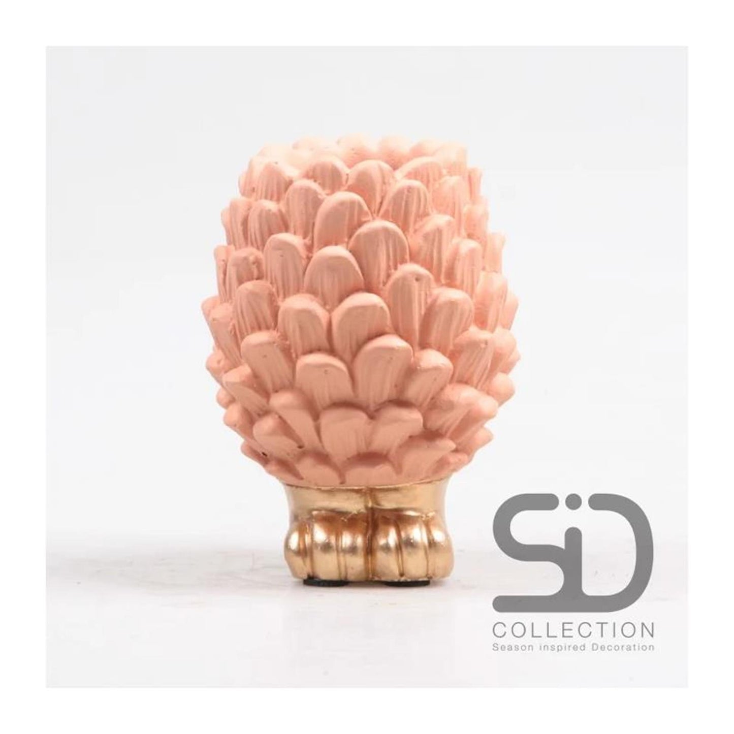 Season Inspired Decoration Vaas dennenappel op voet 12cm beigerood