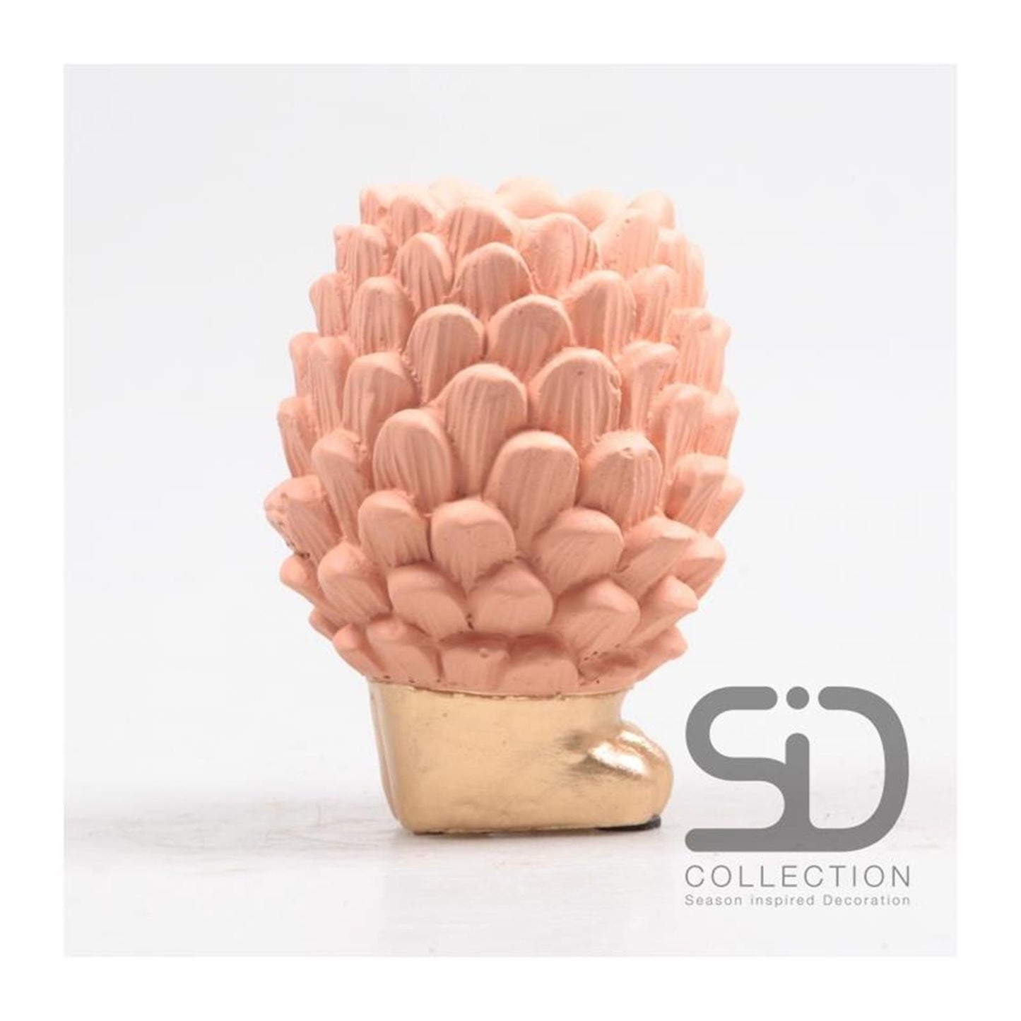 Season Inspired Decoration Vaas dennenappel op voet 12cm beigerood