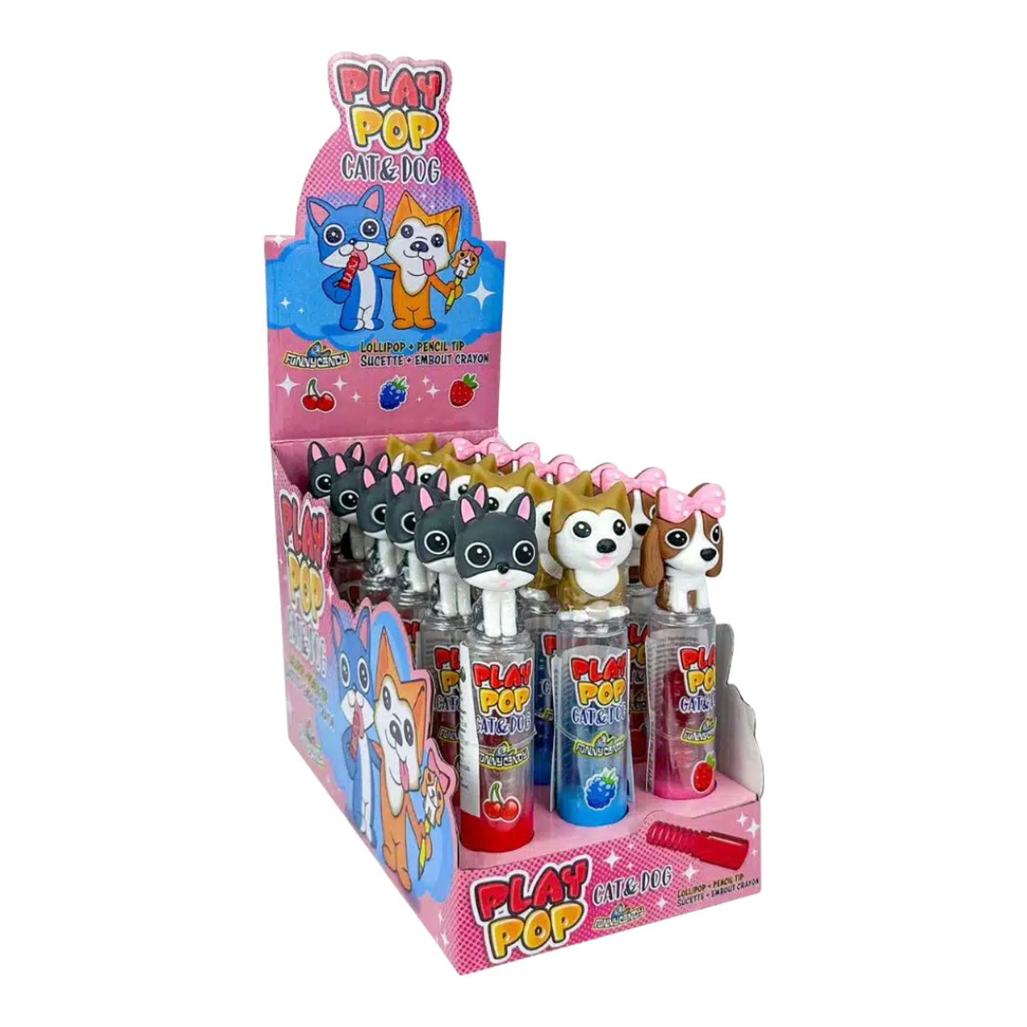 Funny Candy Lollie met kat of hond hoofd (18x 9gr)