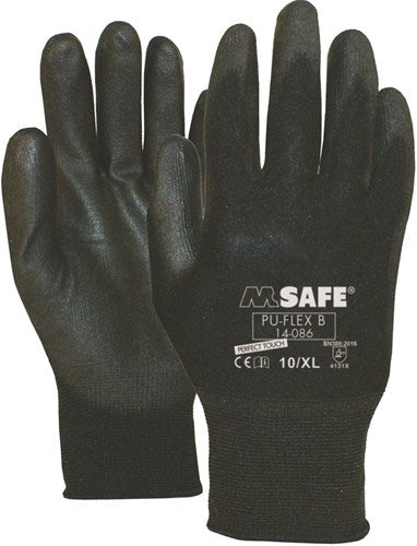M-Safe pu-flex werkhandschoen b 14-086 zwart, s - 11408607