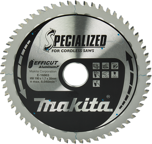 Makita Accessoires afkort- en cirkelzaagblad aluminium | efficut 190x30(20)mm 60t 0g - e-16863 e-16863
