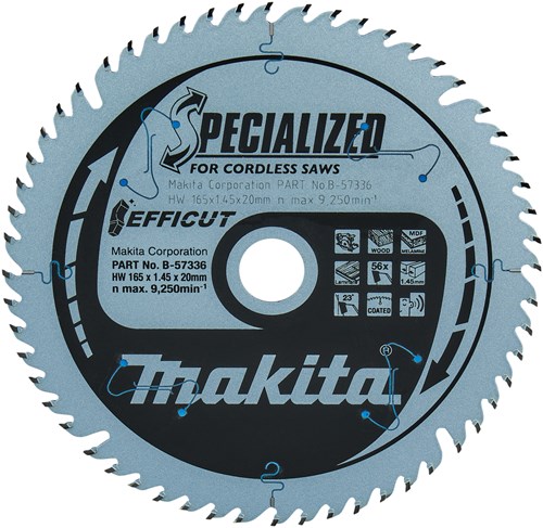 Makita Accessoires b-57336 cirkelzaagblad hout efficut 165x20x1,45 56t 23g - b-57336