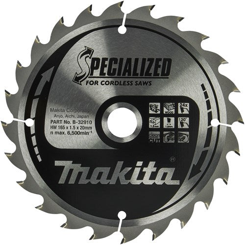 Makita Accessoires cirkelzaagblad hout 165x20x1,5 24t 20g - b-32910