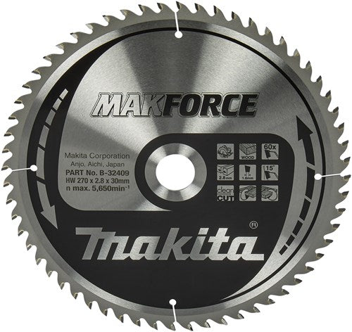 Makita Accessoires cirkelzaagblad hout 270x30x2,8 60t 15g - b-32409