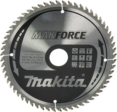 Makita Accessoires Makita cirkelzaagblad voor hout | makforce | ø 190mm asgat 30mm 60t - b-32390