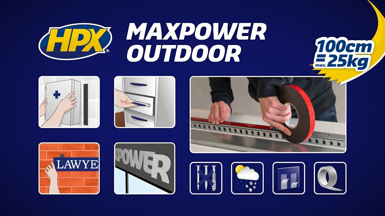 HPX Producten dubbelzijdig plakband max power outdoor zwart 19mm x 5m