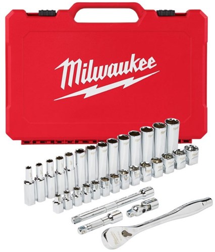 Milwaukee Accessoires 3 8” ratel en doppenset | metrisch | 32-delig - 4932464945