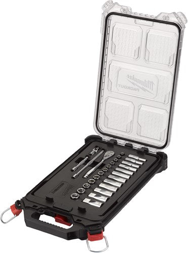 Milwaukee Accessoires metrische 1 4 ratel + doppen set (28-delig) in packout compact slim organiser - 4932478812