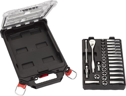 Milwaukee Accessoires metrische 3 8 ratel + doppen set (32-delig) in packout compact slim organiser - 4932478813