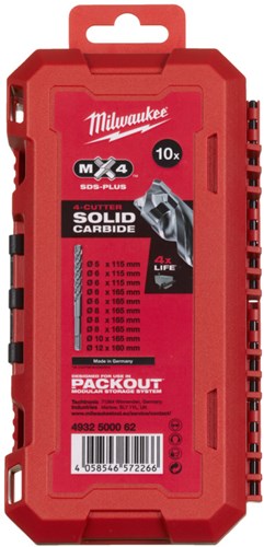 Milwaukee Accessoires Milwaukee sds-plus borenset | mx4 | packout ready box | 5 6 6 x 115 6 6 8 8 8 10 x 165 12 x 160 mm - 4932500062