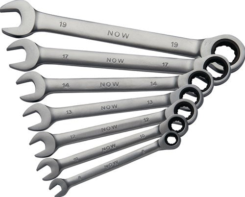 NOW ratel-ring-steeksleutelset | 7-delig sleutelwijdtes 8-19 mm | recht | 1 stuk - 4000802070 - 4000802070