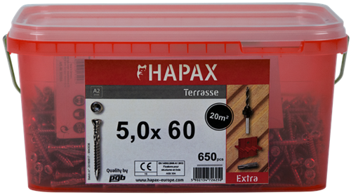 Pgb-Europe - hapax hardhoutschroeven 5x60 a2 (set) emmer - hap020a00set060m