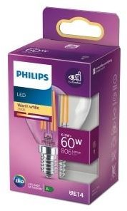 Philips led kogel e14 6,5-60w 2700k filament helder blister - 5101531