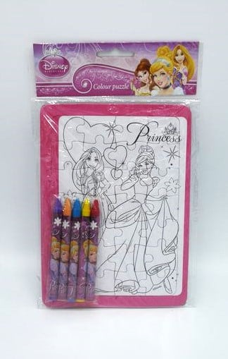 Van Der Doelen Disney princess puzzel die je zelf mag inkleuren, 28 stukjes met kleurpotloden