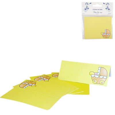 Tafelkaartjes Kinderwagen geel 10 cm 6 stuks | 24 stuks