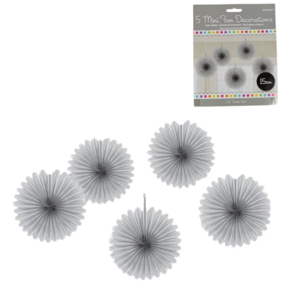 Amscan Decoratieve waaiers zilverkleurig 15 cm set van 5 | 24 stuks