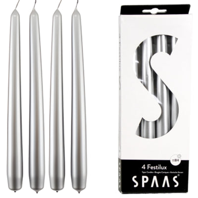 Spaas (r) dinerkaarsen zilverkleurig 2,2 x 25 cm 4 stuks | 12 stuks