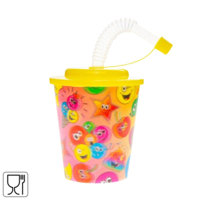 3D beker met rietje smileys 250 ml | 24 stuks