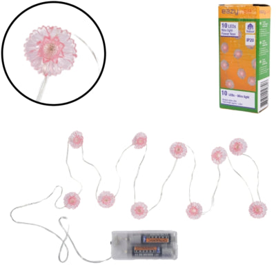 Lichtketting roze bloemen LED op batterij 120 cm | 25 stuks