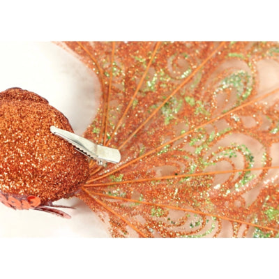 Pauw op clip glitter koperkleurig 18 cm | 12 stuks