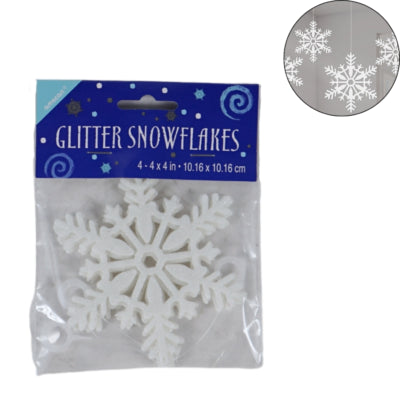 Amscan Hanger sneeuwvlok wit met glitter 10 cm 4 stuks | 36 stuks