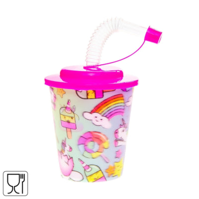 3D beker met rietje eenhoorn 250 ml | 24 stuks