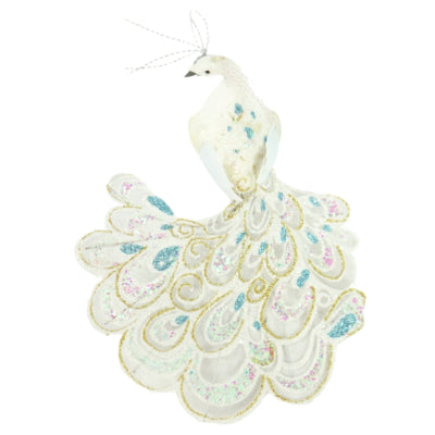 Pauw op clip glitter wit 18 cm | 12 stuks