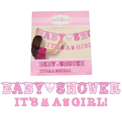 Letterslinger Baby Shower Its a Girl roze set van 2 | 24 stuks