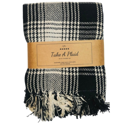 Take A Plaid polyback picknickplaid zwart wit 160 x 160 cm | 10 stuks