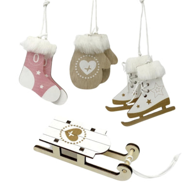 Deco Heitmann kersthanger hout roze beige 10 cm set van 6 | 12 stuks