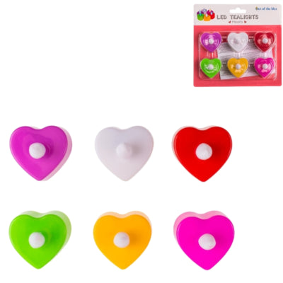 Theelicht Hart LED op batterij multicolor set van 6 | 12 stuks
