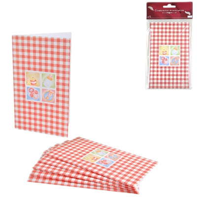 Kaarten Babyshower geruit rood set van 6 | 24 stuks