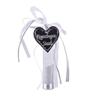 Cadeau hanger Regenboogstof glitter wit 10 cm | 18 stuks