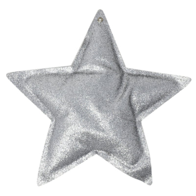 Kersthanger Ster glitter metallic zilverkleurig 18 cm | 12 stuks