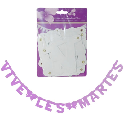 Letterslinger Vive les Mariès paars 160 cm | 24 stuks