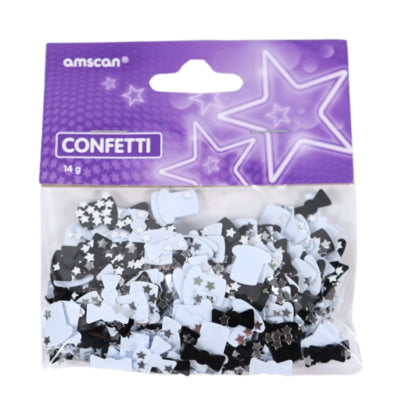 Amscan Confetti hoeden en strikjes metallic zwart wit 14 g | 48 stuks