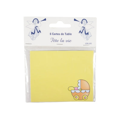 Tafelkaartjes Kinderwagen geel 10 cm 6 stuks | 24 stuks