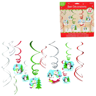 Amscan Spiraal hanger winter sneeuwpop 61 cm set van 12 | 24 stuks