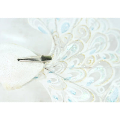 Pauw op clip glitter wit 18 cm | 12 stuks