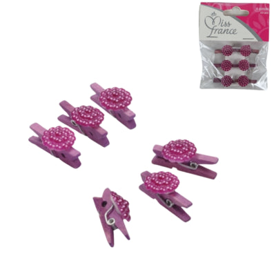 Miss France Decoratie bloem op clip paars 2,5 cm set van 6 | 24 stuks