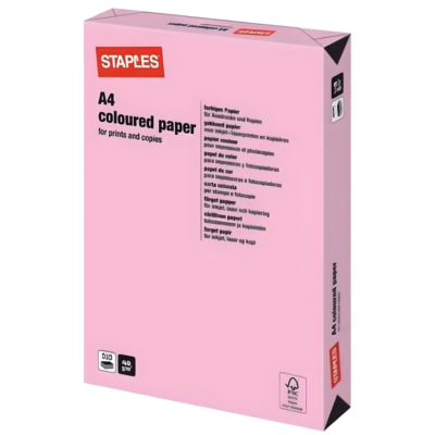 Staples papier a4 gekleurd roze 500 vel | 5 stuks