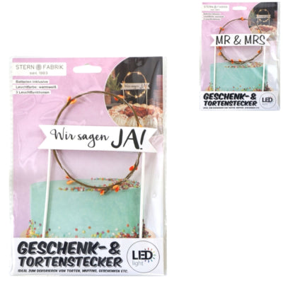Stern Fabrik Taarttopper bruiloft led op batterij 20 cm 2 assorti | 24 stuks