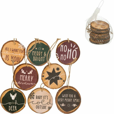 Out Of The Blue kersthanger hout 7,5 cm set van 8 | 24 stuks