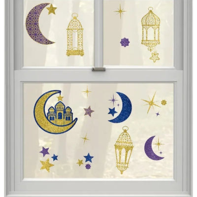 Amscan Raamsticker oosters glitter goudkleurig 30 x 43 cm | 24 stuks
