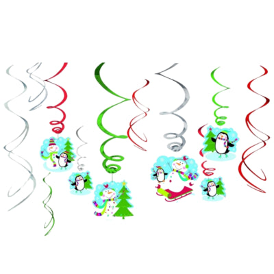Amscan Spiraal hanger winter sneeuwpop 61 cm set van 12 | 24 stuks