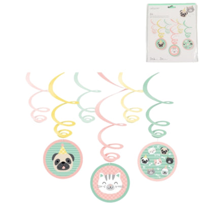 Amscan Hello pets spiraal hanger hond kat 80 cm set van 6 | 20 stuks